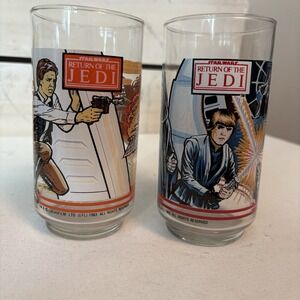 TWO Vintage 1983 Star Wars Glasses Coca Cola Burger King THRONE ROOM TATOOINE